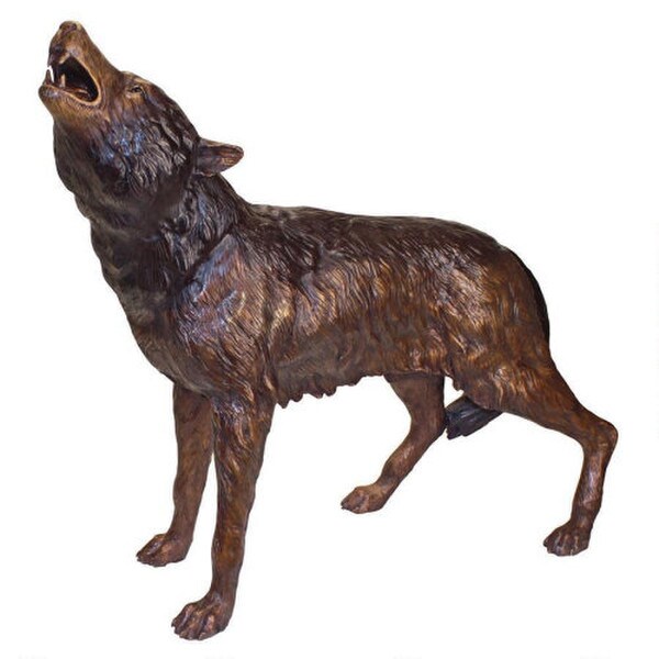 Howling Wild Wolf Bronze Garden Statue Gray Large Life Size Sculpture